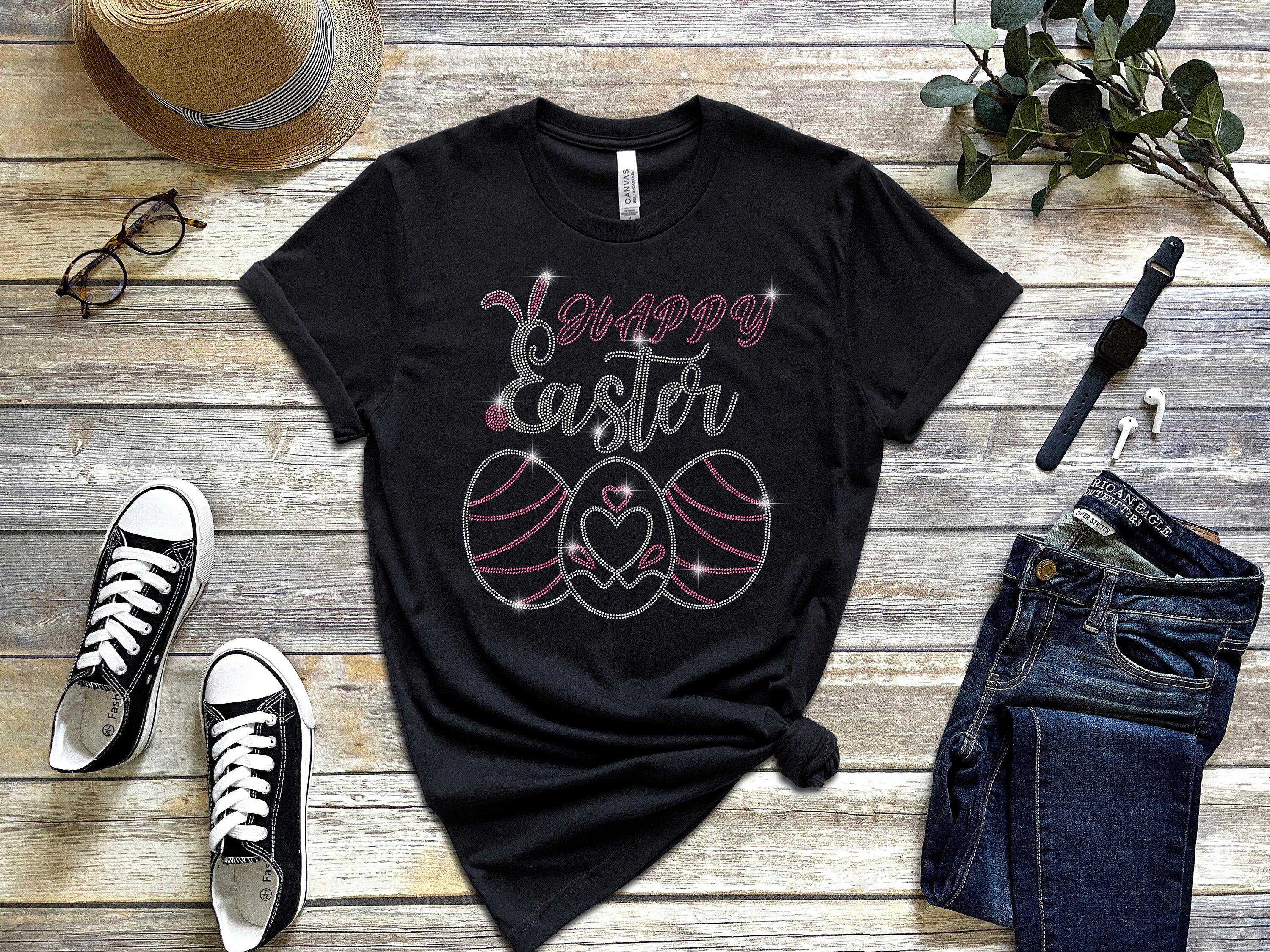 Happy Easter Rhinestone T-Shirt, Easter Bunny Shirt, Easter Gift Shirt, Cute Bunny Shirt, Happy Easter Egg Shirt, Gift For Her, Gift For Mom Main image