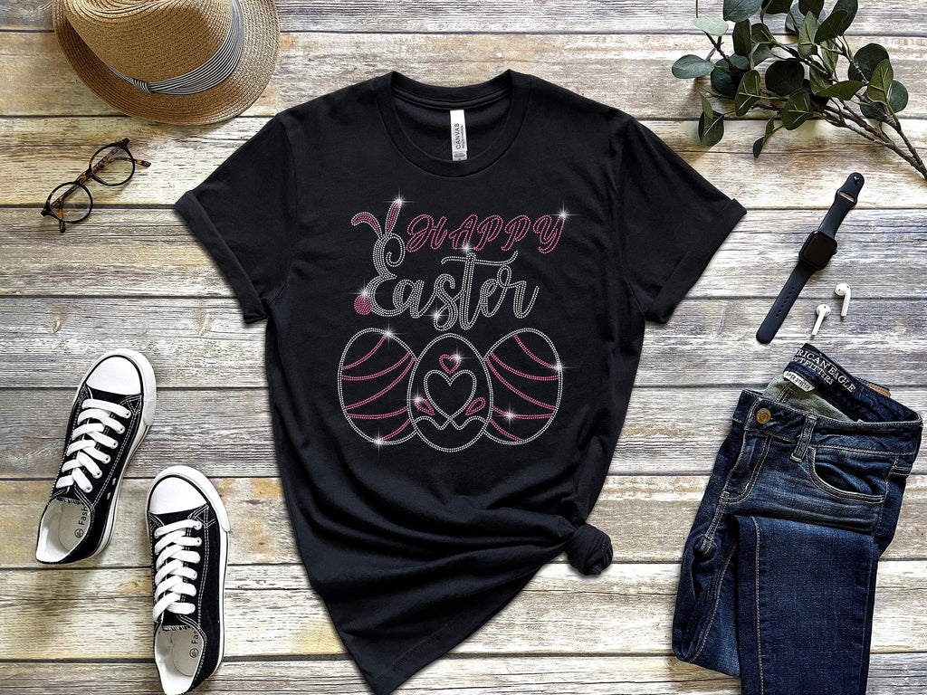 Happy Easter Rhinestone T-Shirt, Easter Bunny Shirt, Easter Gift Shirt, Cute Bunny Shirt, Happy Easter Egg Shirt, Gift For Her, Gift For Mom