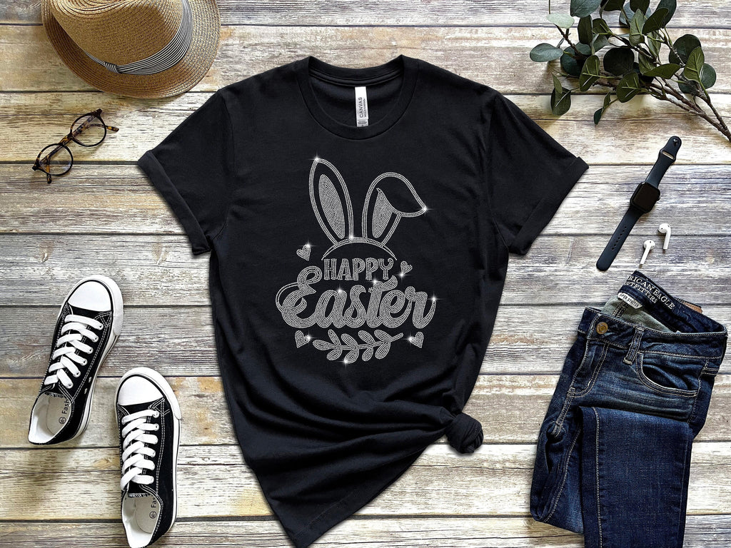 Happy Easter Bunny Rhinestone T-Shirt: Sparkle Easter Gift