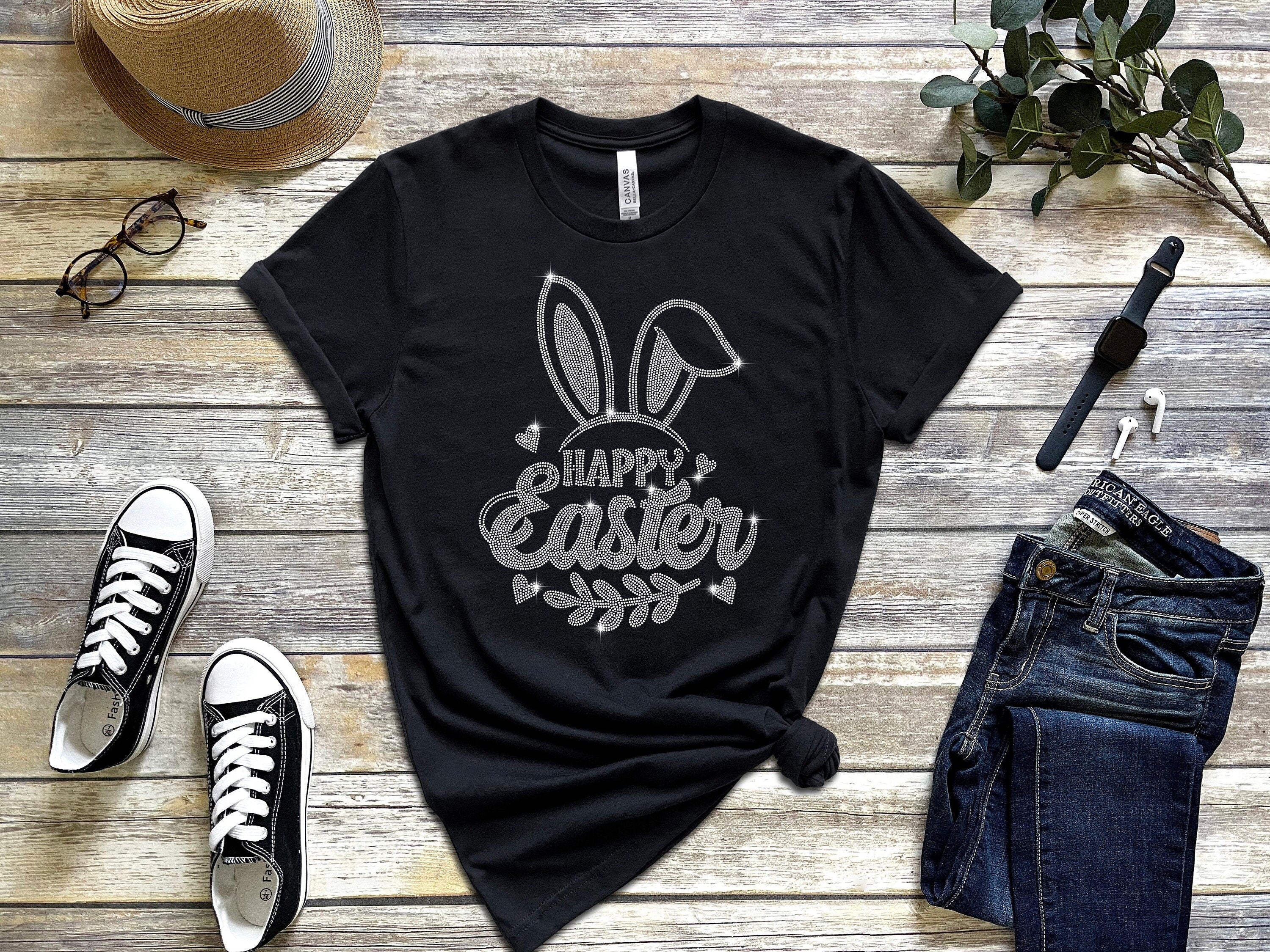 Happy Easter Bunny Rhinestone T-Shirt: Sparkle Easter Gift