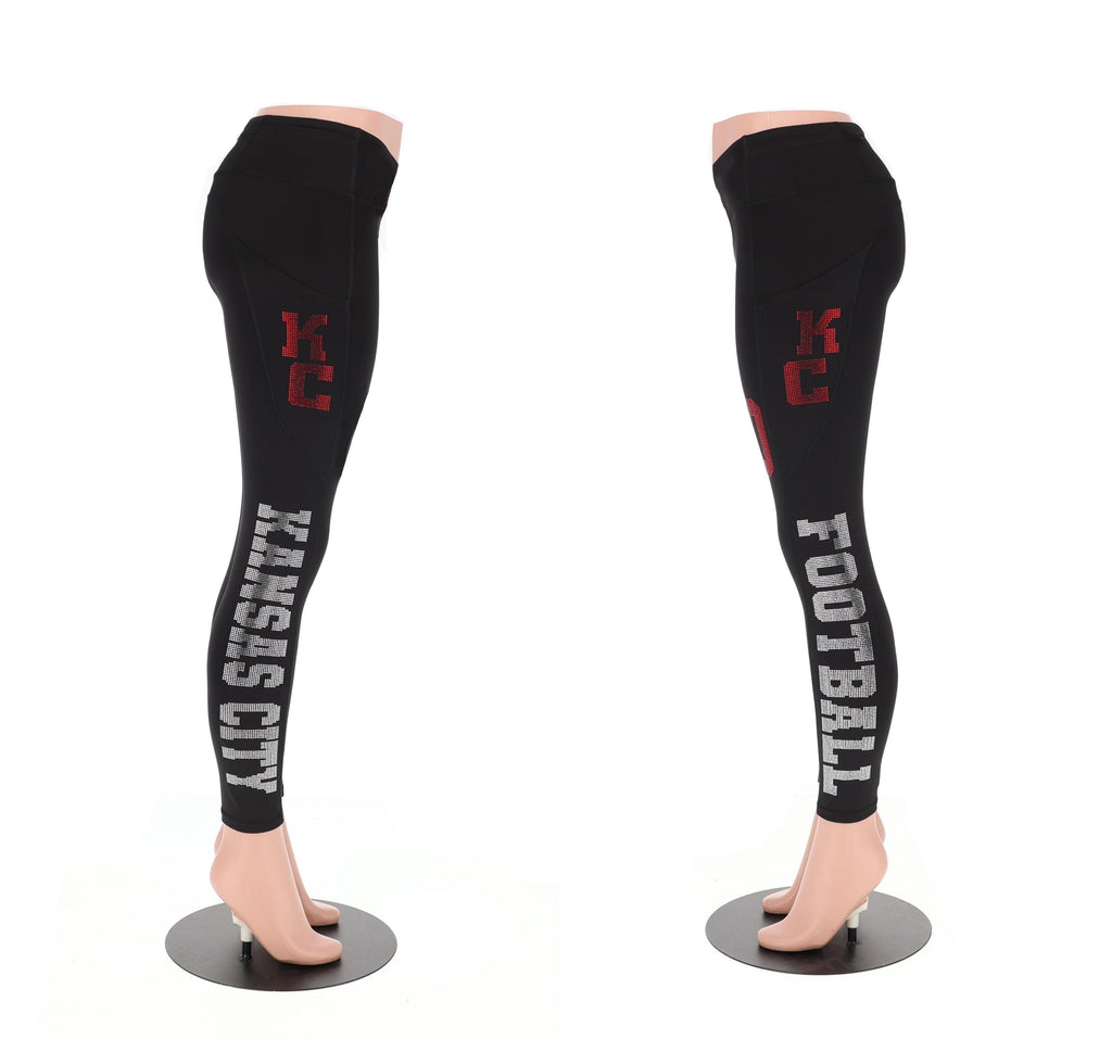 Kansas City Rhinestone Football Leggings: Activewear Yoga Pants