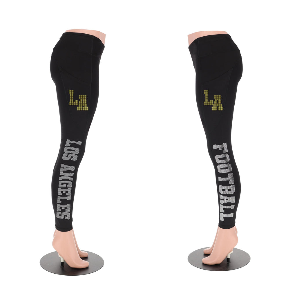 Los Angeles Rhinestone Football Leggings: Bling Tailgate Yoga Pants