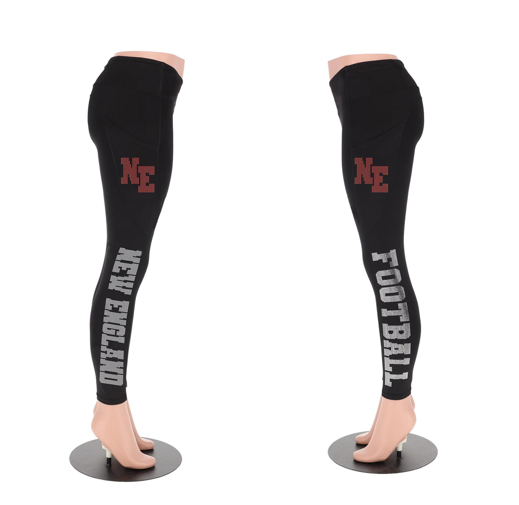 Rhinestone Football Leggings: New England Glitter Yoga Pants