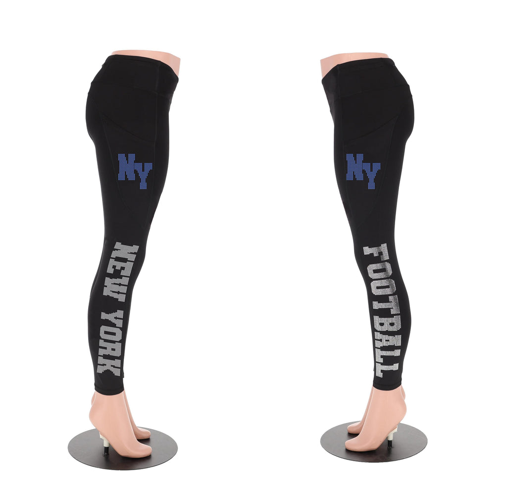New York Rhinestone Football Leggings: Women's Active Wear