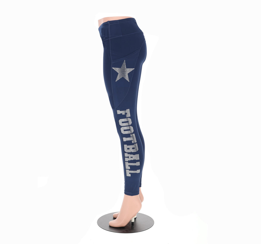 Dallas Rhinestone Football Leggings: Team Fan Active Wear