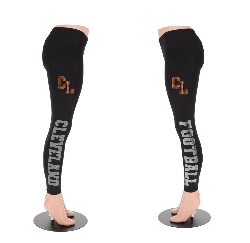 Cleveland Rhinestone Football Leggings: Women's Activewear Yoga Pants