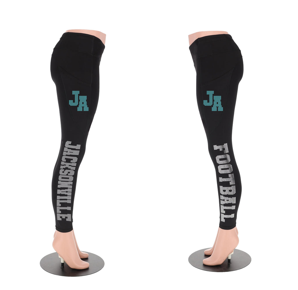 Jacksonville Rhinestone Football Leggings: Sparkling Game Day Yoga Pants