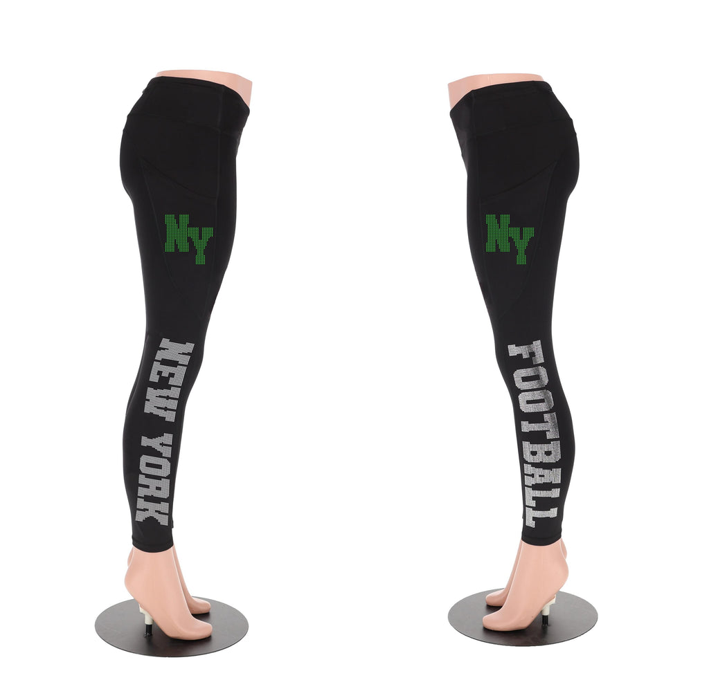 New York Rhinestone Football Leggings: Fan Game Day Yoga Pants