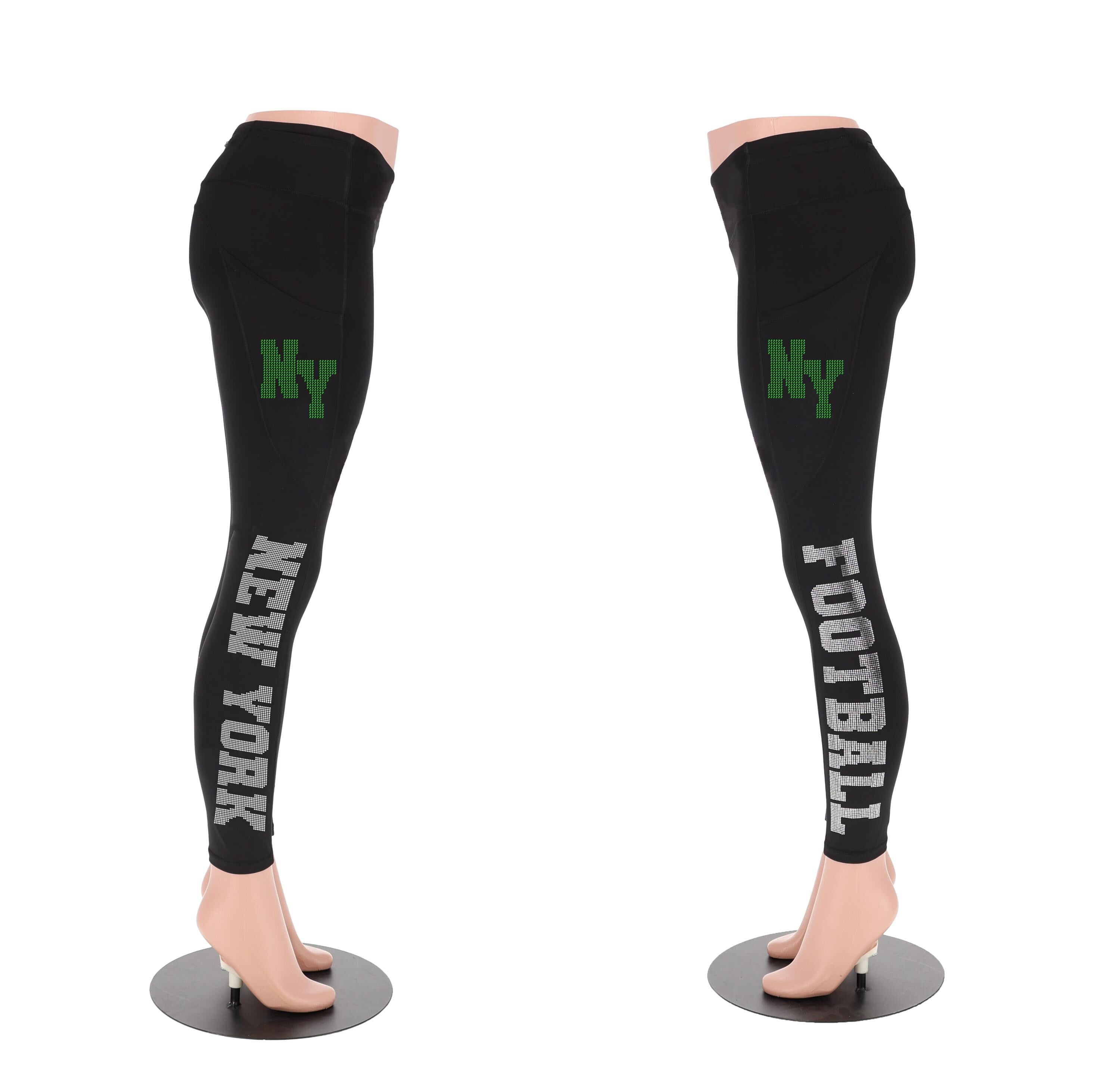 New York Rhinestone Football Leggings: Fan Game Day Yoga Pants