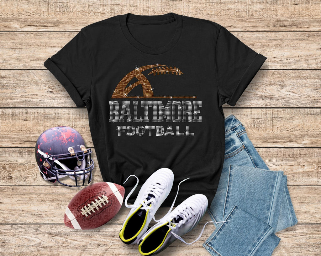 Baltimore Rhinestone Football T-Shirt: Trendy Game Day Shirt