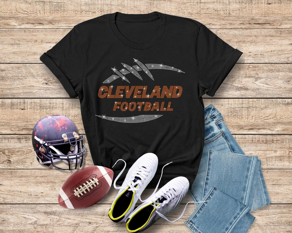 Cleveland Football Rhinestone T-Shirt: Game Day Sparkle Tee