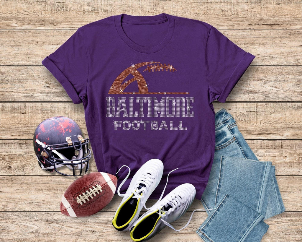 Baltimore Rhinestone Football T-Shirt: Trendy Game Day Shirt