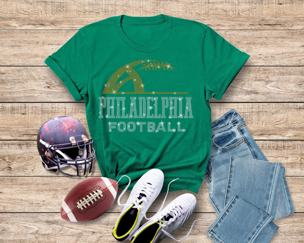 Philadelphia Rhinestone Football T-Shirt: Glitter Bling Game Day Outfit