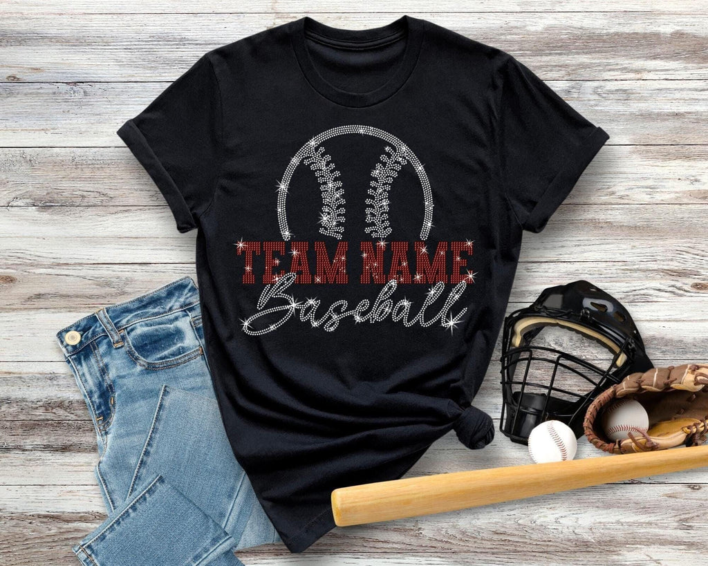 Custom Baseball Rhinestone T-Shirt: Personalized Team Name Unisex Gift