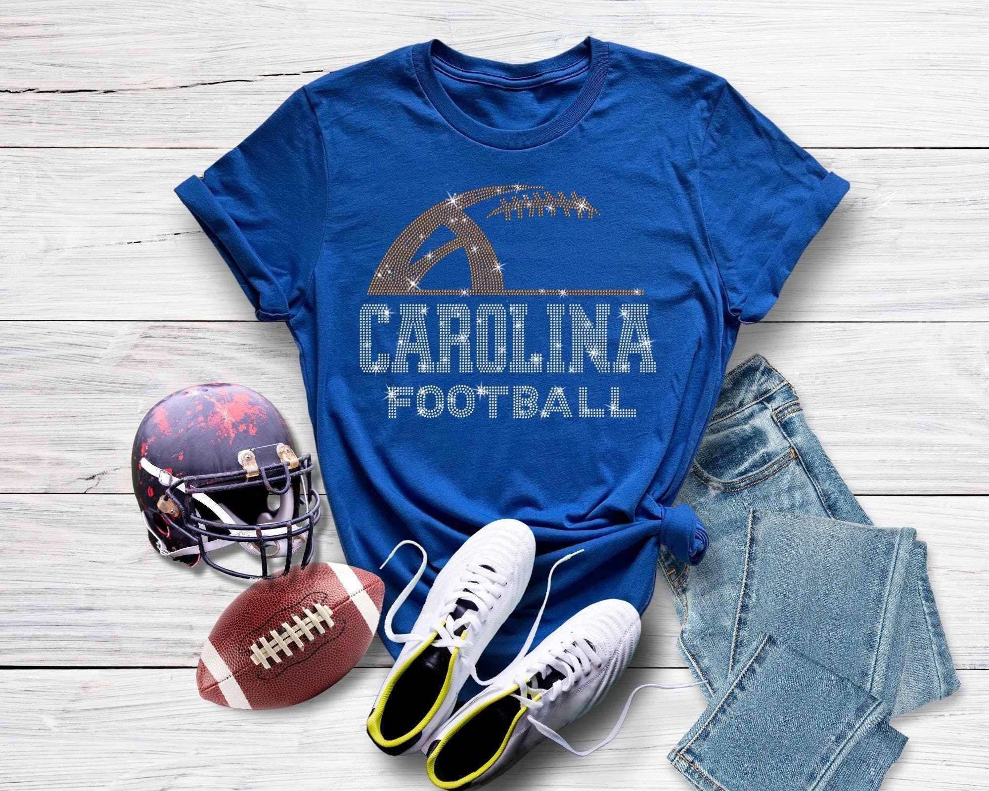 Carolina Rhinestone Football T-Shirt: Tailgate Sports Tee