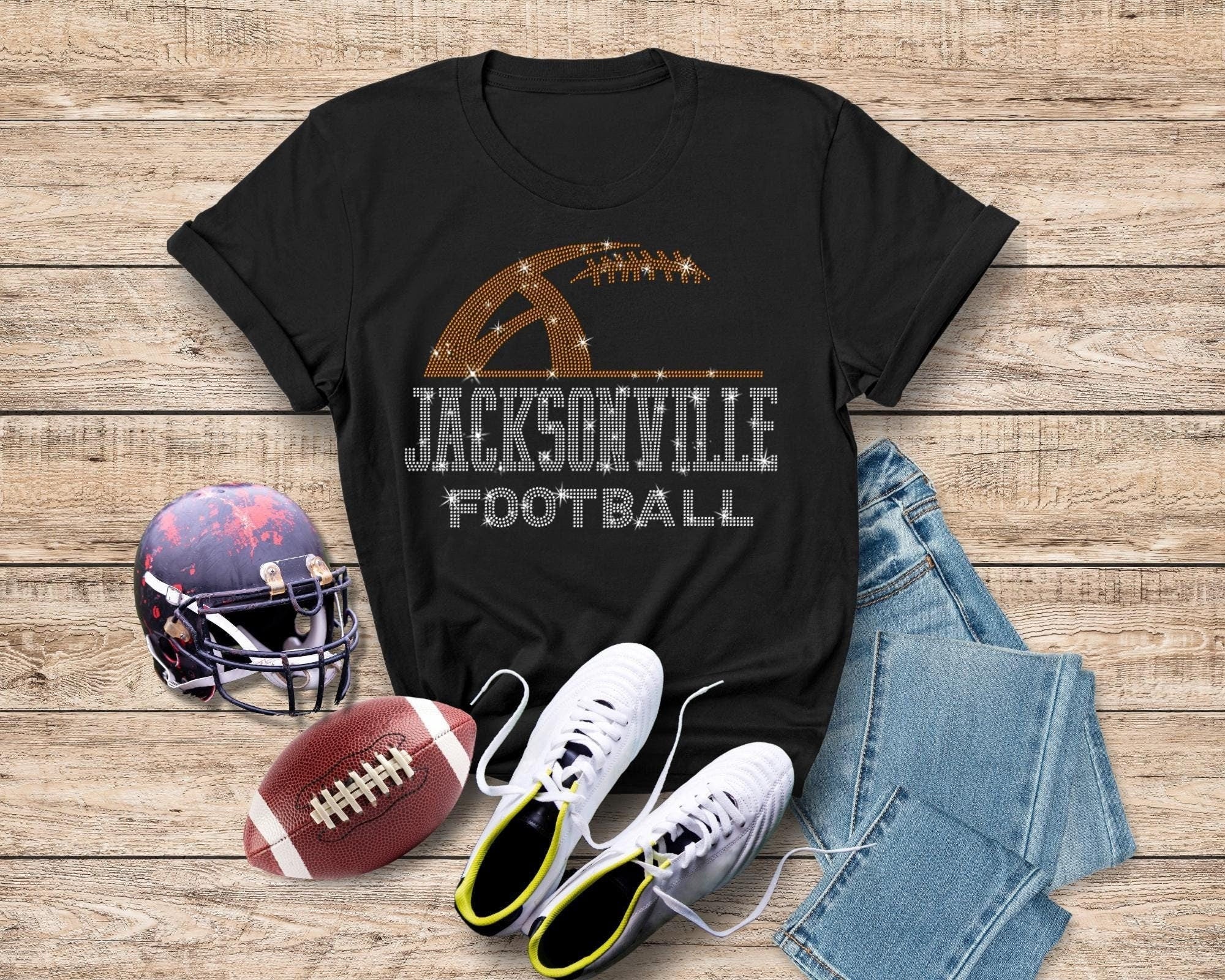 Jacksonville Rhinestone Football T-Shirt: Game Day Tailgate Shirt