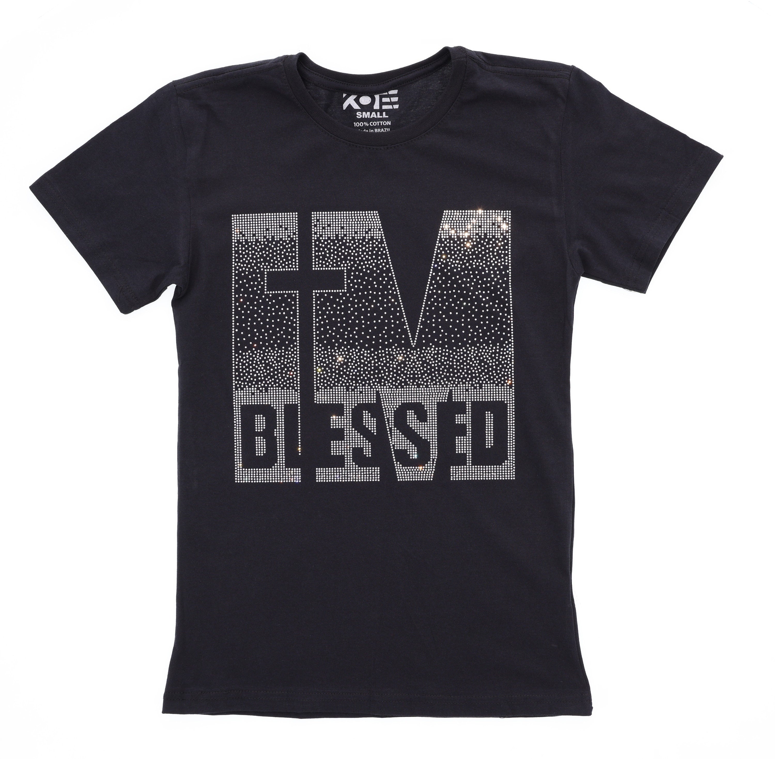Rhinestone Blessed T-Shirt: Christian Cross Tee Main image