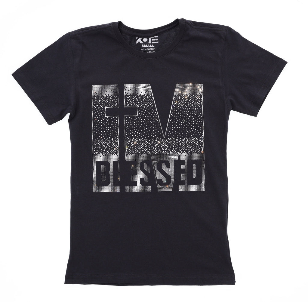 Rhinestone Blessed T-Shirt: Christian Cross Tee