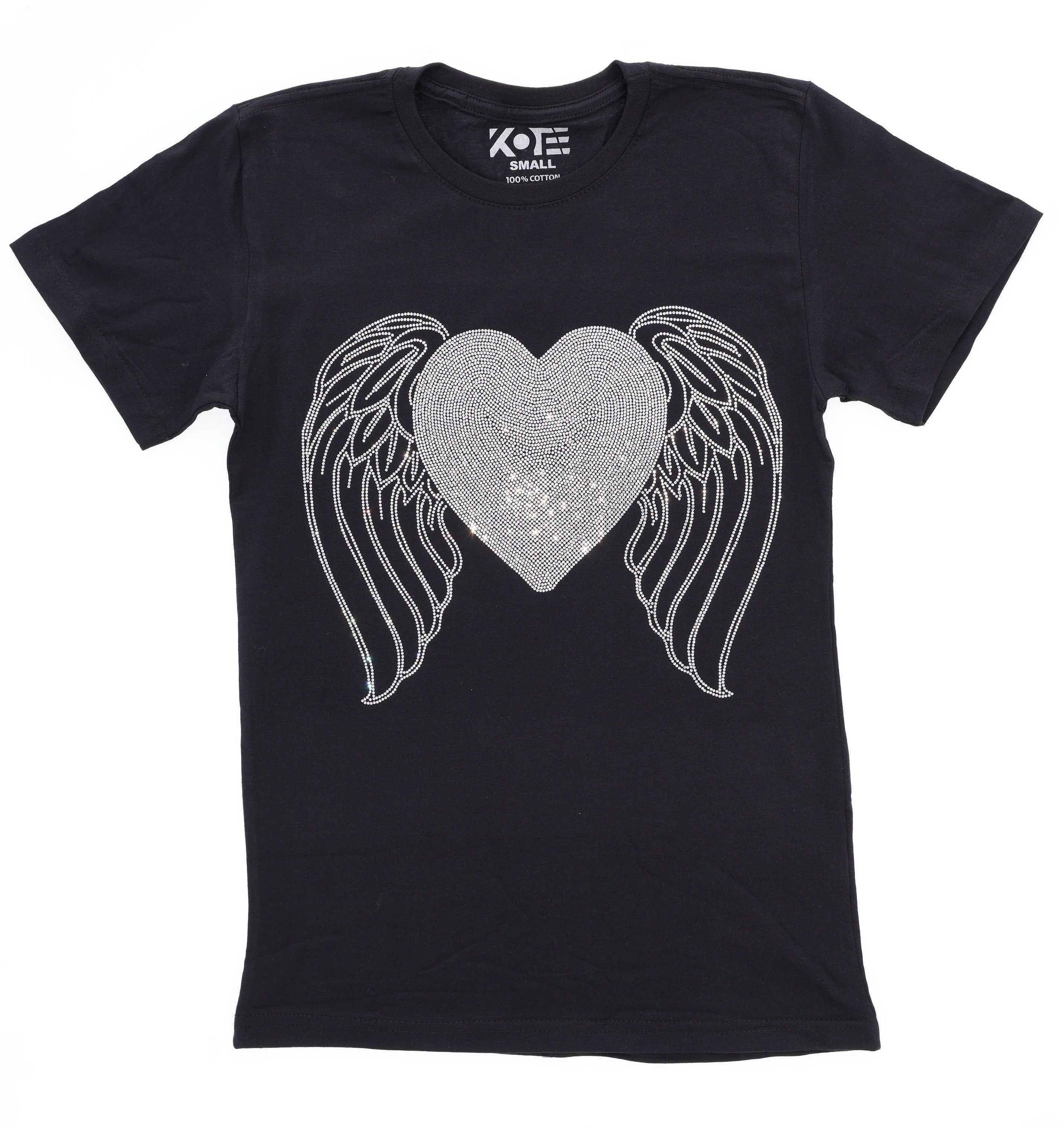 Rhinestone Angel Wings Heart T-Shirt: Memorial Apparel Main image