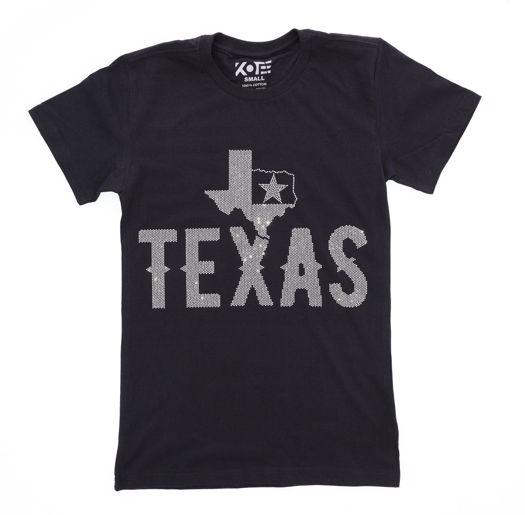 Rhinestone Texas T-Shirt: State Map with Star, Western Tee