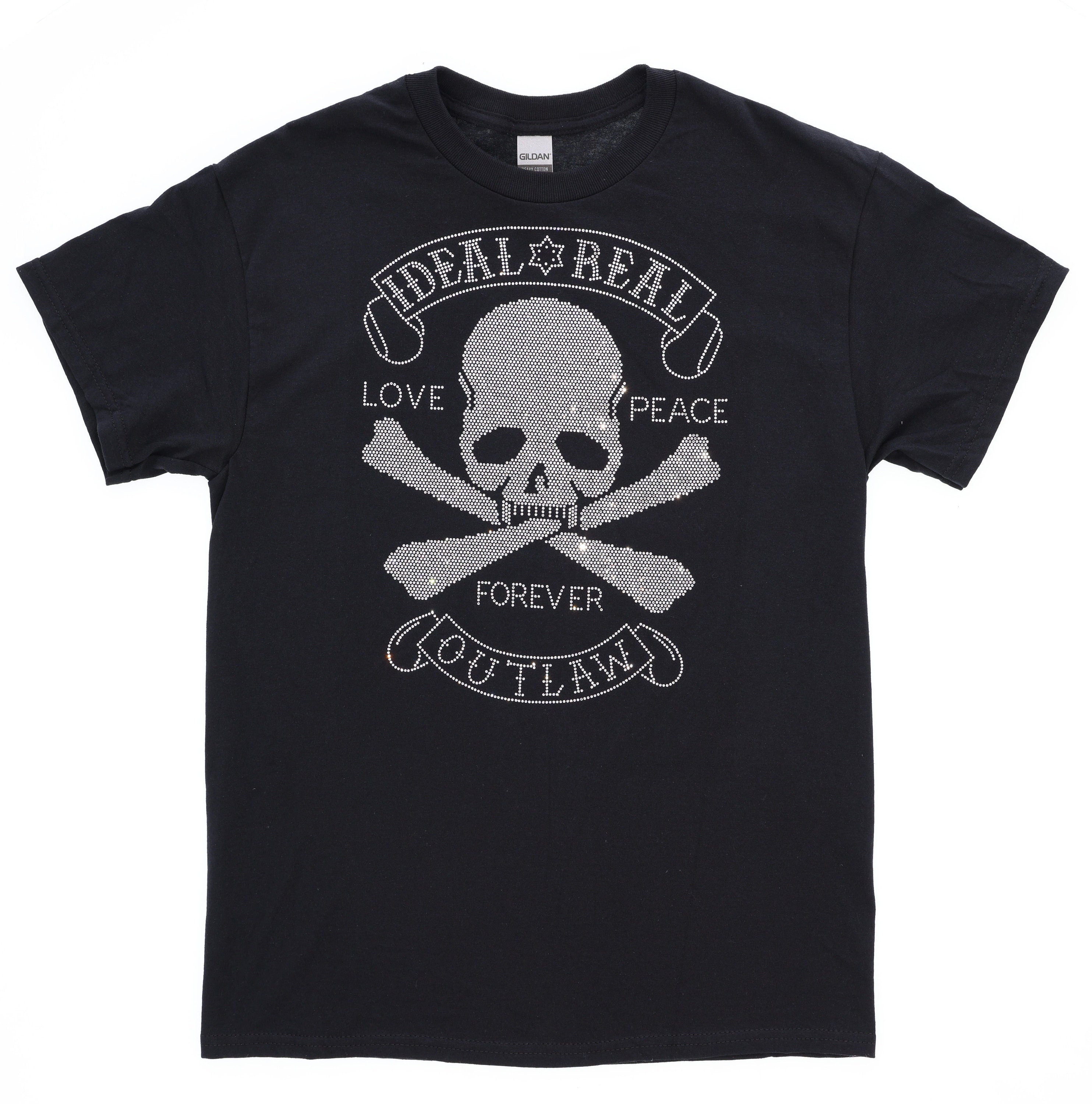 Love Peace Forever & Skull Outlaw, Rhinestone Bling T-Shirt, Skull Tee-Shirt for Men, Rebel Wear, Outlaw Sweatshirt, Skull Face Shirt Main image