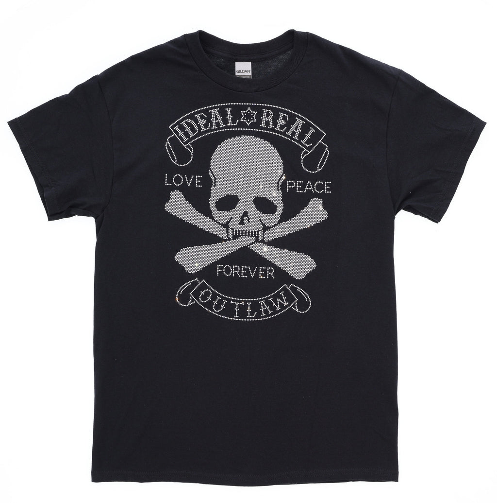 Love Peace Forever & Skull Outlaw, Rhinestone Bling T-Shirt, Skull Tee-Shirt for Men, Rebel Wear, Outlaw Sweatshirt, Skull Face Shirt