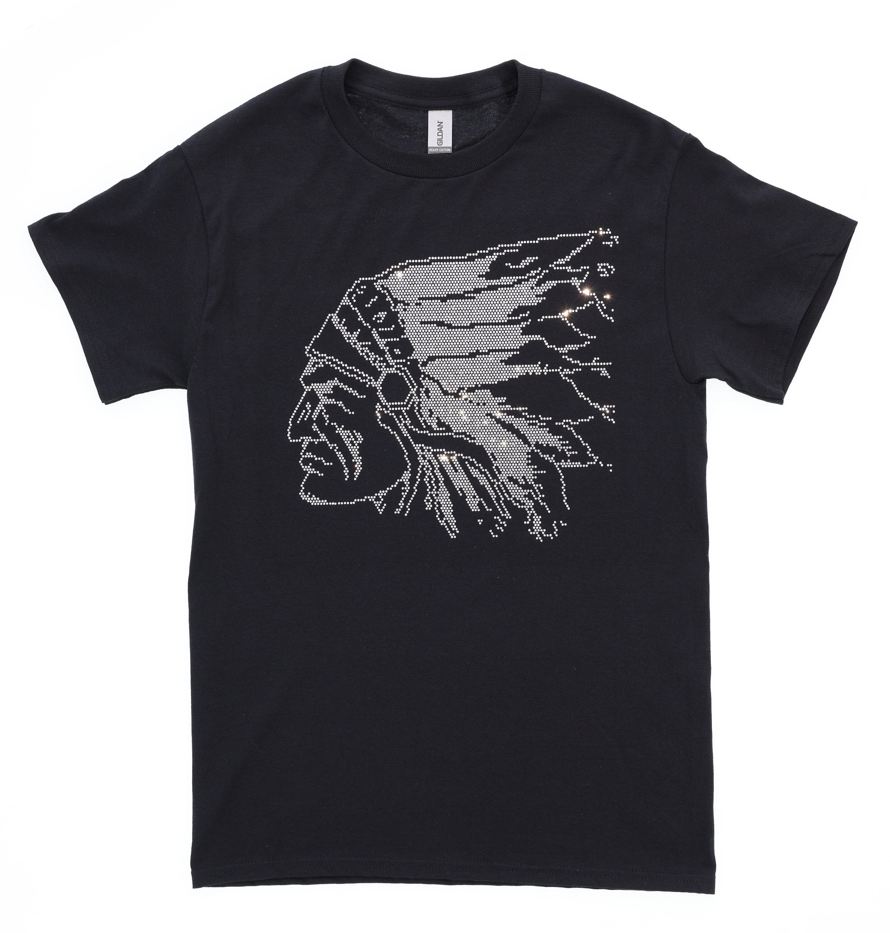 Native Indian Rhinestone Bling T-Shirt, Indian Chief Shirt, Tribal Warrior Tee, Gift for History Lovers, Indigenous Feather Headdress Shirt