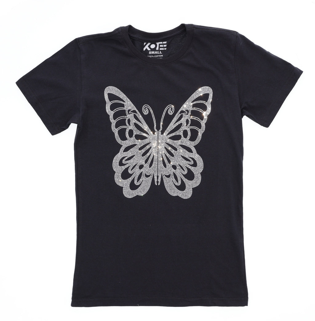 Rhinestone Butterfly T-Shirt: Elegant Spring Fashion Top