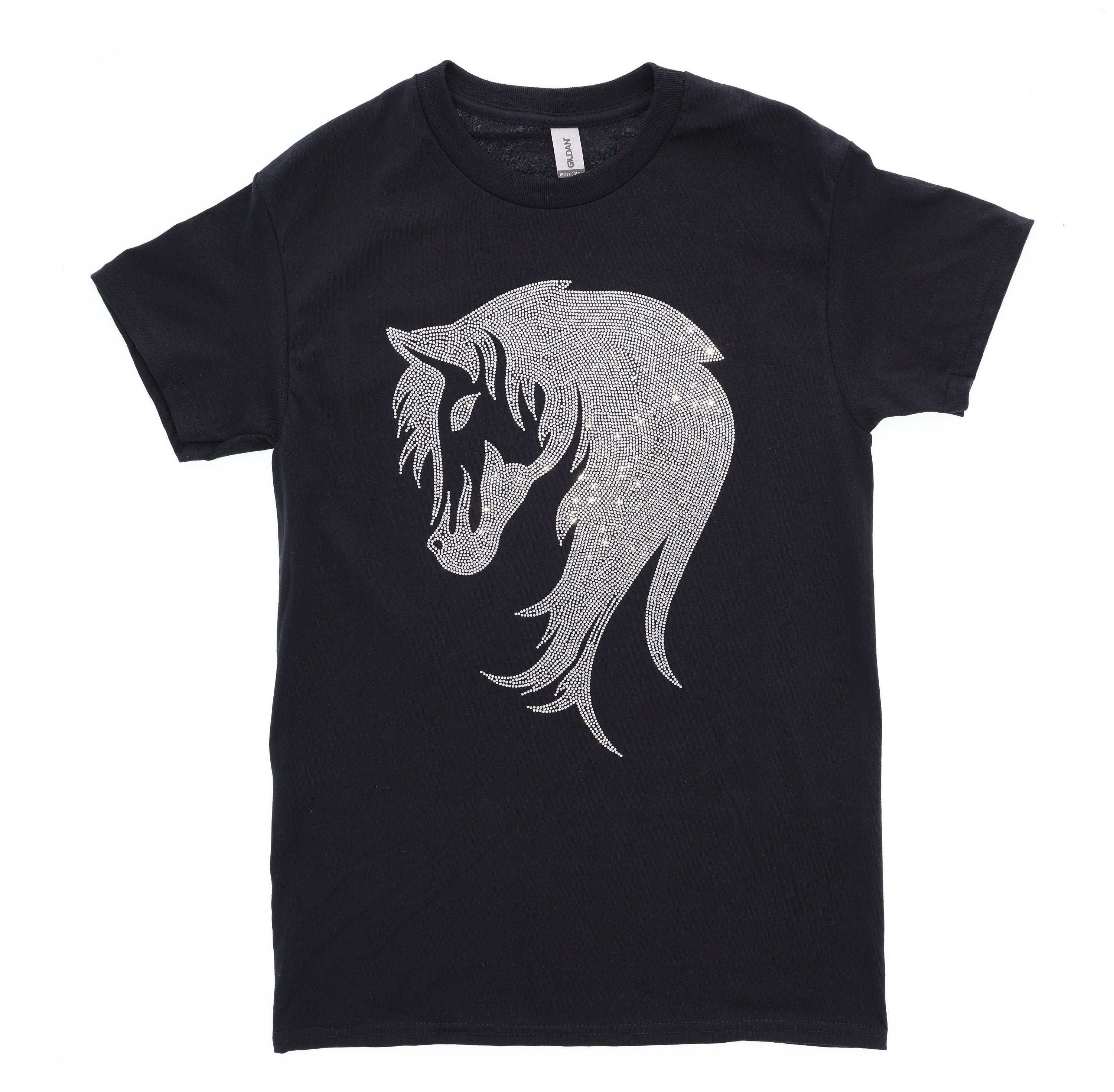 Horse Rhinestone T-Shirt, Horse Lovers Present, Unique Horse Riding Apparel, Social Club Tee-Shirt, Horse Riders Shirt for Men or Women Main image