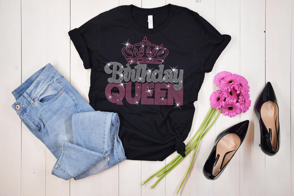 Birthday Queen and Squad Rhinestone Shirt, Glittering Unique Design Tee, Birthday Girl Squad, Perfect Gift for Best Friend