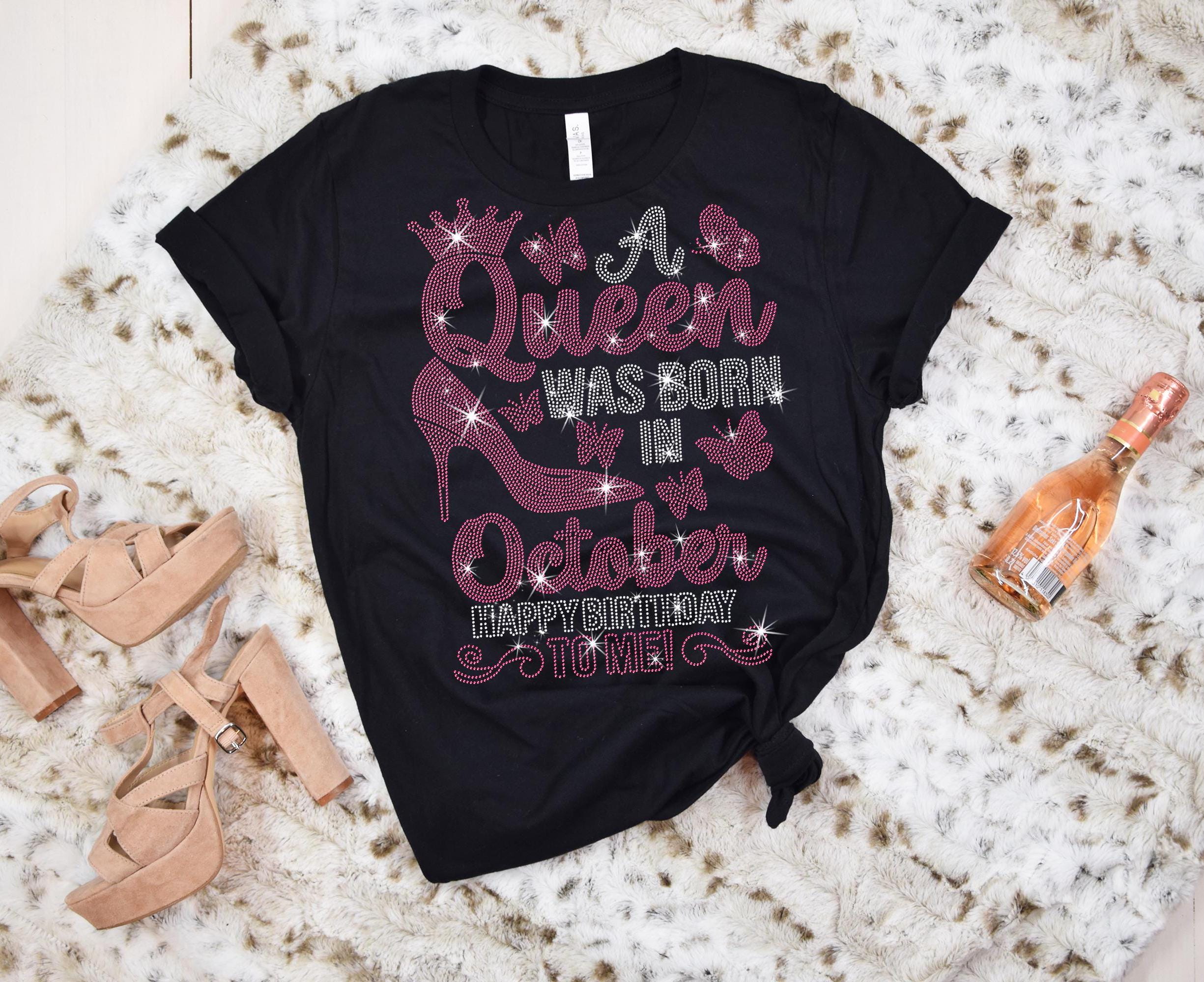 October Birthday Queen Rhinestone T-Shirt: Sparkling Crown Tee Main image