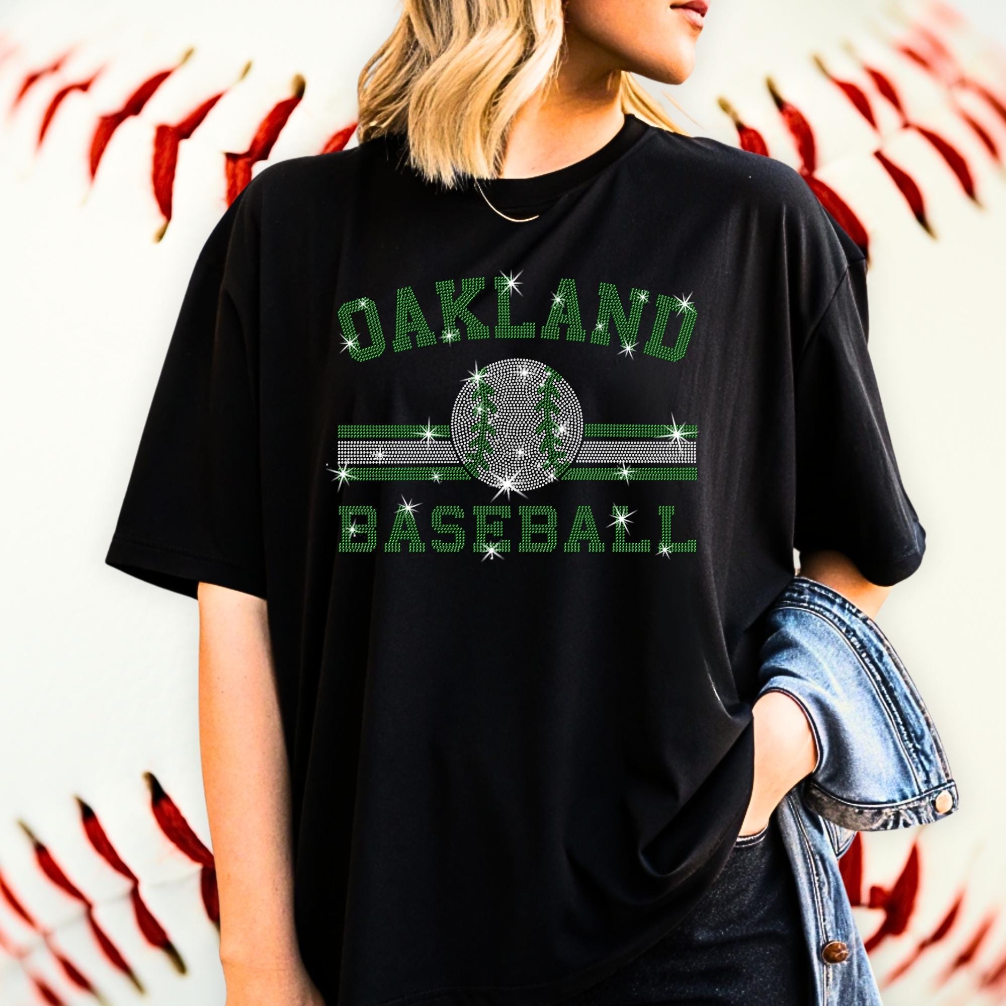 Oakland Baseball Rhinestone T-Shirt: Retro Sports Fan Apparel
