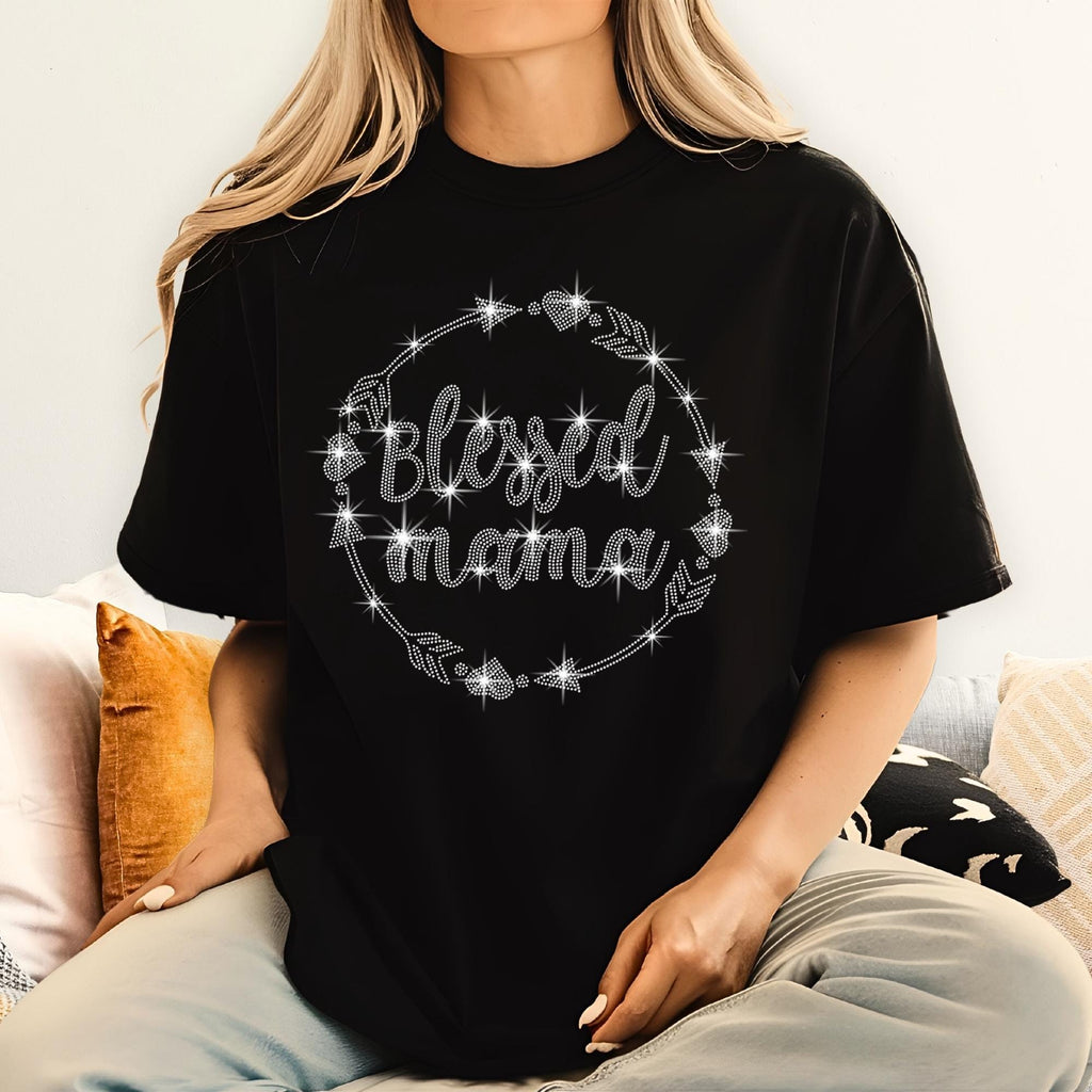 Blessed Mama Rhinestone T-Shirt: Retro Mom-Life Tee