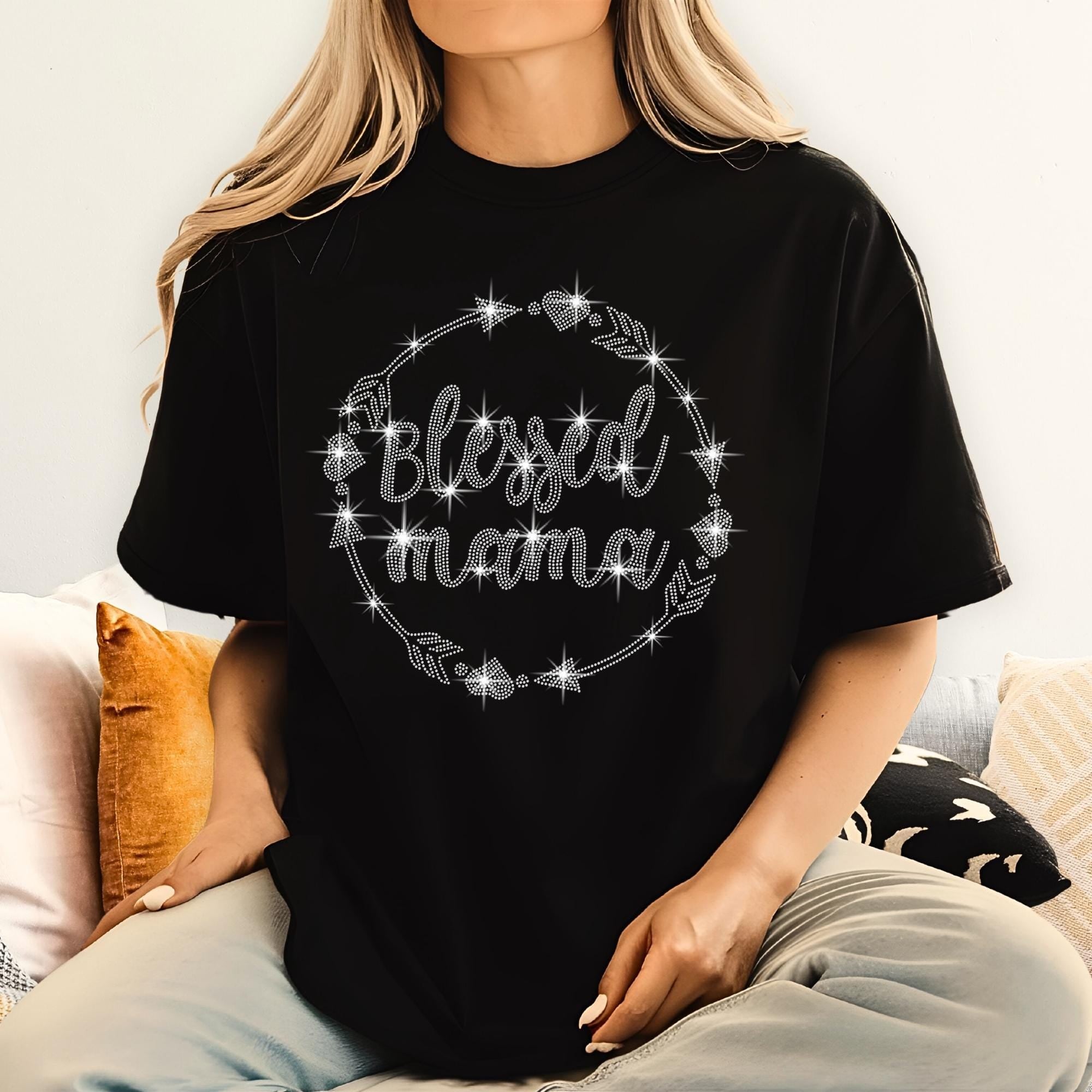 Blessed Mama Rhinestone T-Shirt: Retro Mom-Life Tee