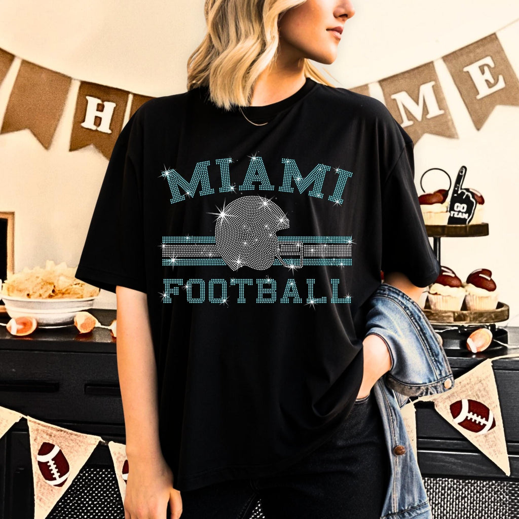 Miami Football Rhinestone T-Shirt: Game Day Team Tee