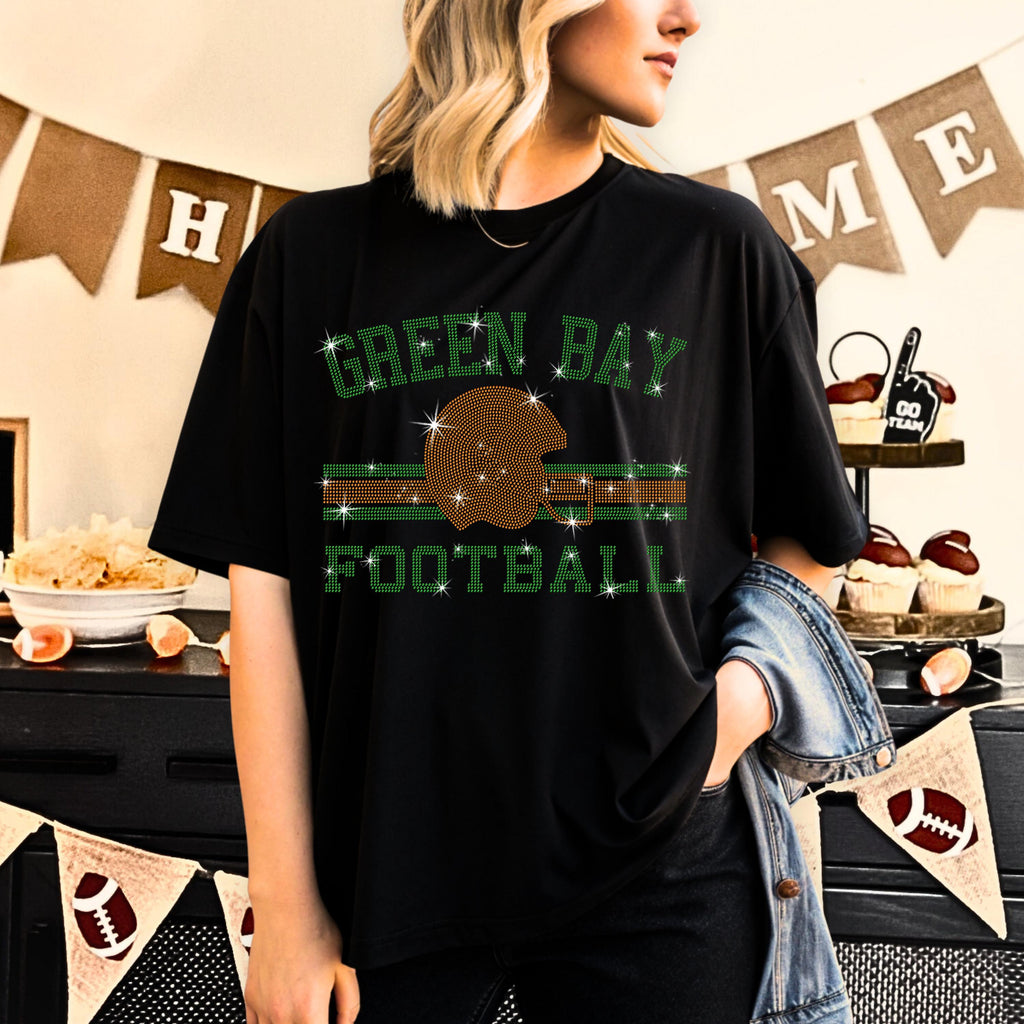 Green Bay Football Rhinestone T-Shirt: Game Day Tailgate Apparel