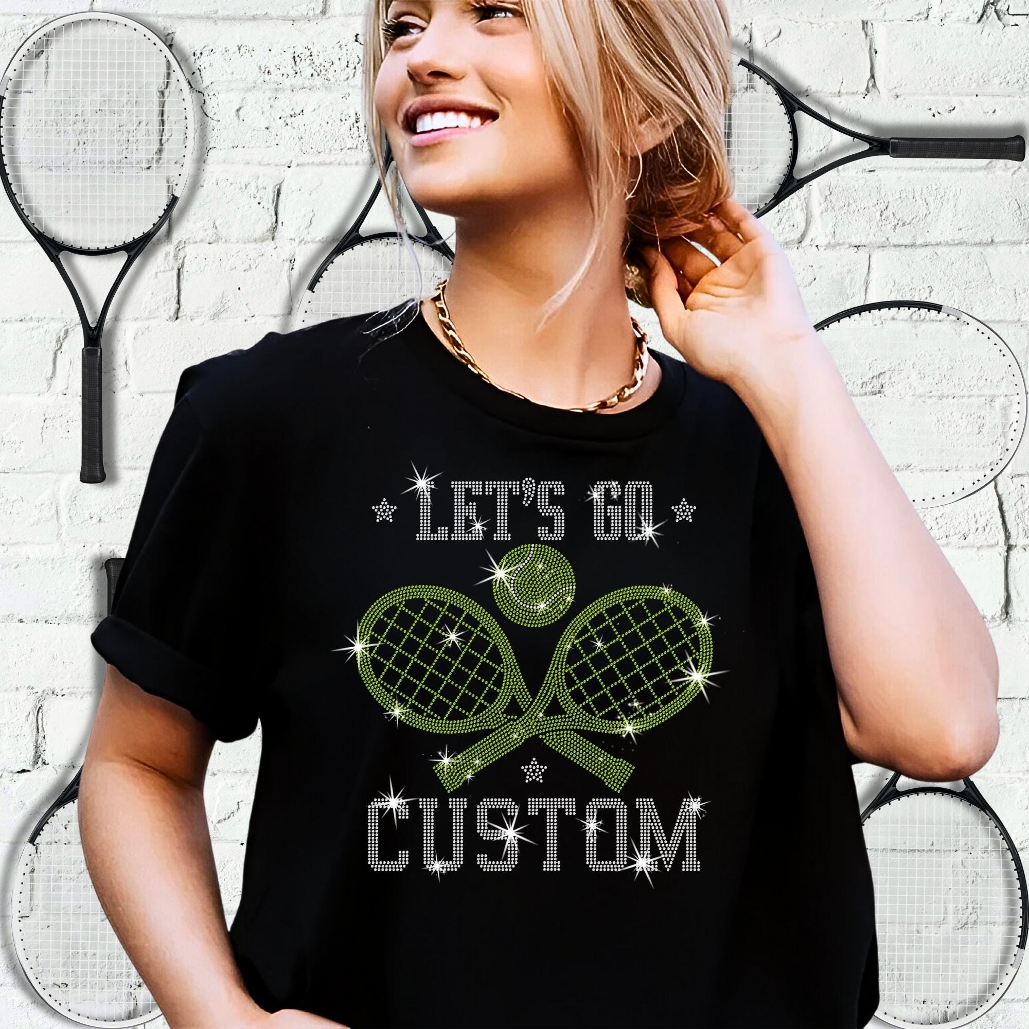 Custom Rhinestone Tennis T-Shirt: Personalized Sports Tee Main image