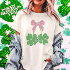 Rhinestone Shamrock T-Shirt: Clover Ribbon Cherry Design, St. Patrick's Day Tee