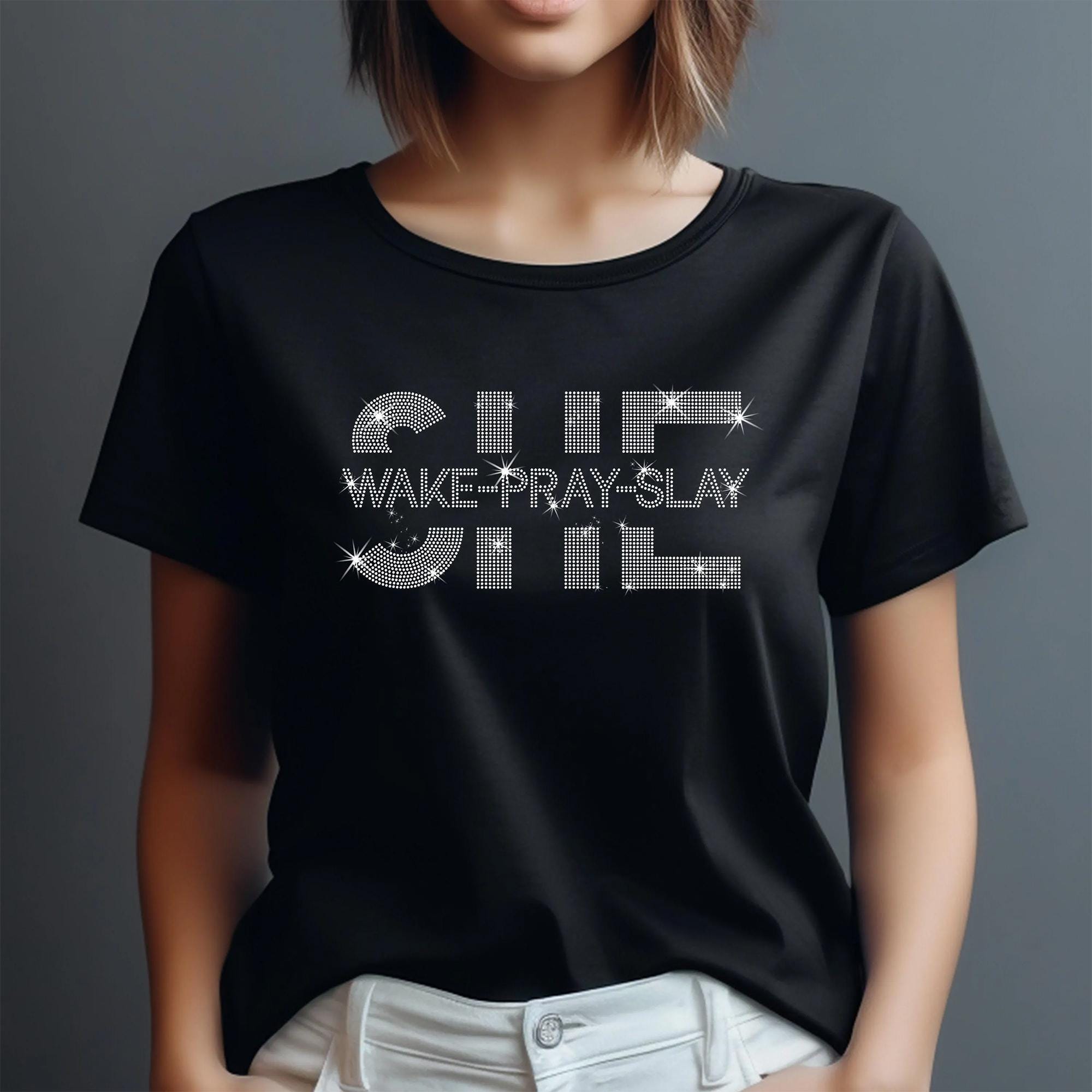 She Wake Pray Slay Rhinestone Shirt - Christian Religious Tee Main image