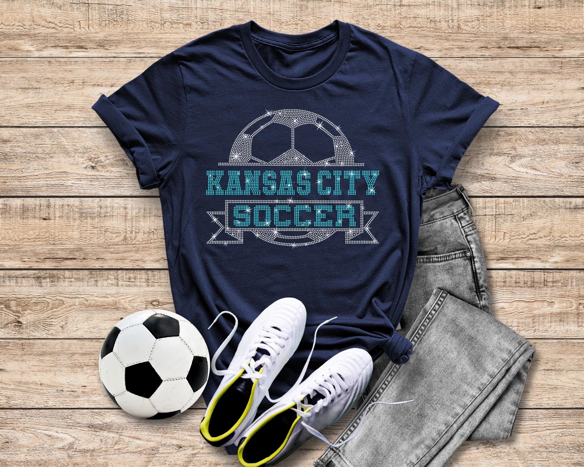 Kansas City Rhinestone Soccer T-Shirt: Comfort Colors Fan Tee
