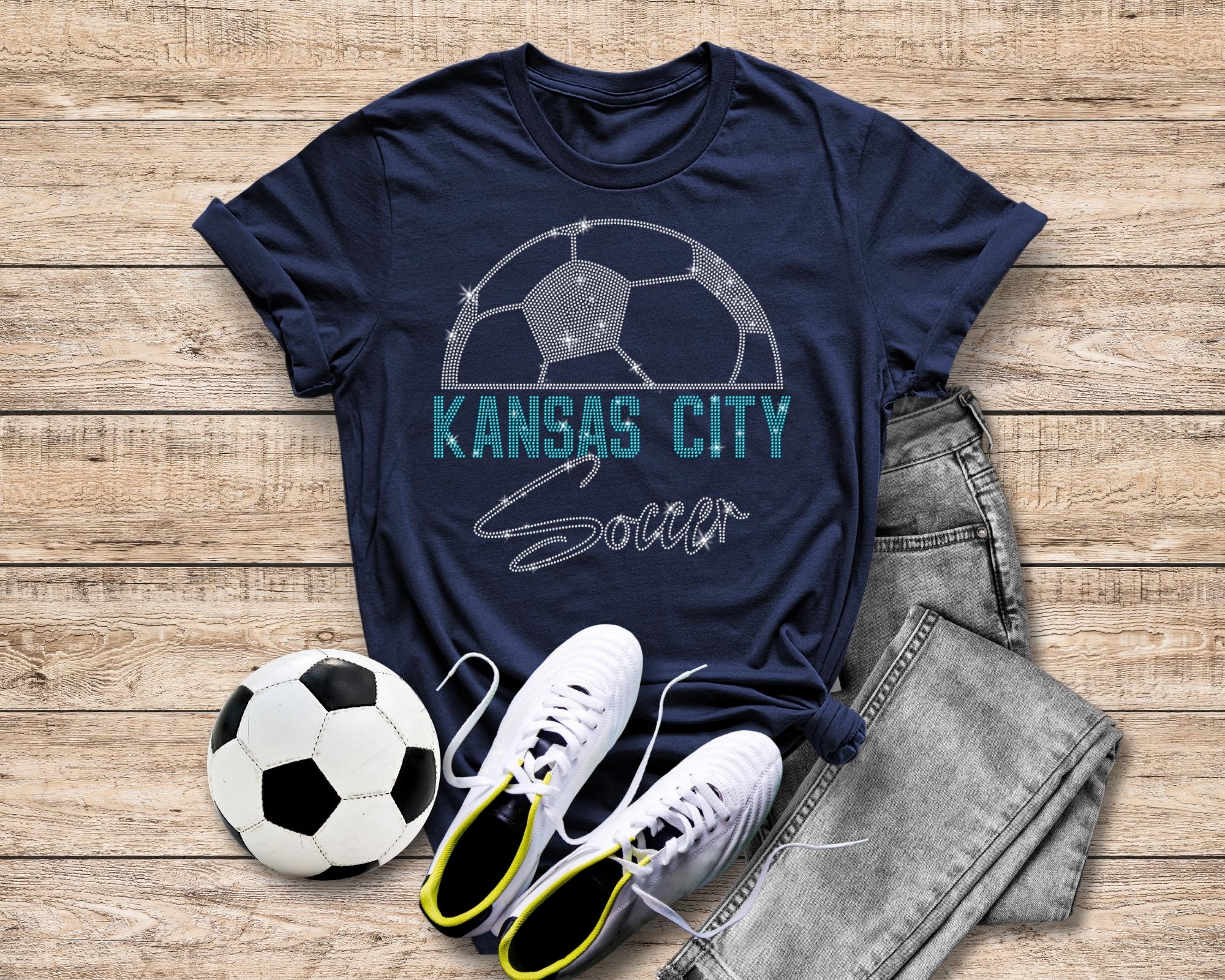 Kansas City Rhinestone Soccer T-Shirt: Vintage Mascot Game Day Tee