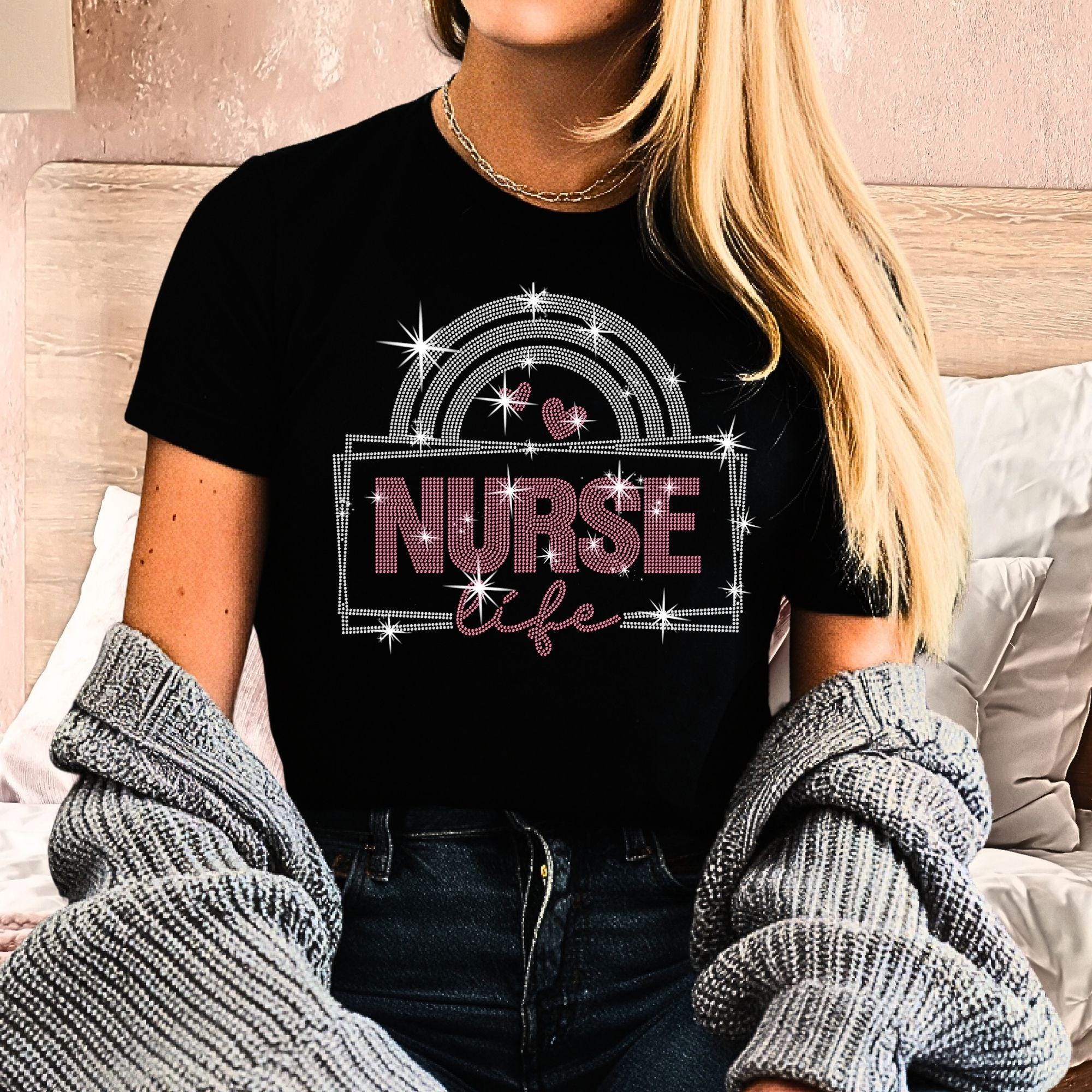 Nurse Life Rhinestone Shirt: Rainbow Nursing Tee