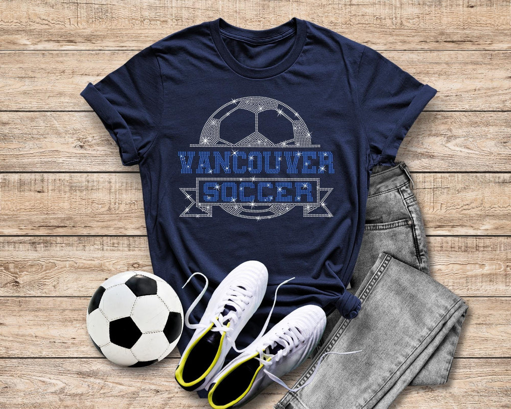 Vancouver Rhinestone Soccer T-Shirt: Unique Game Day Cotton Tee