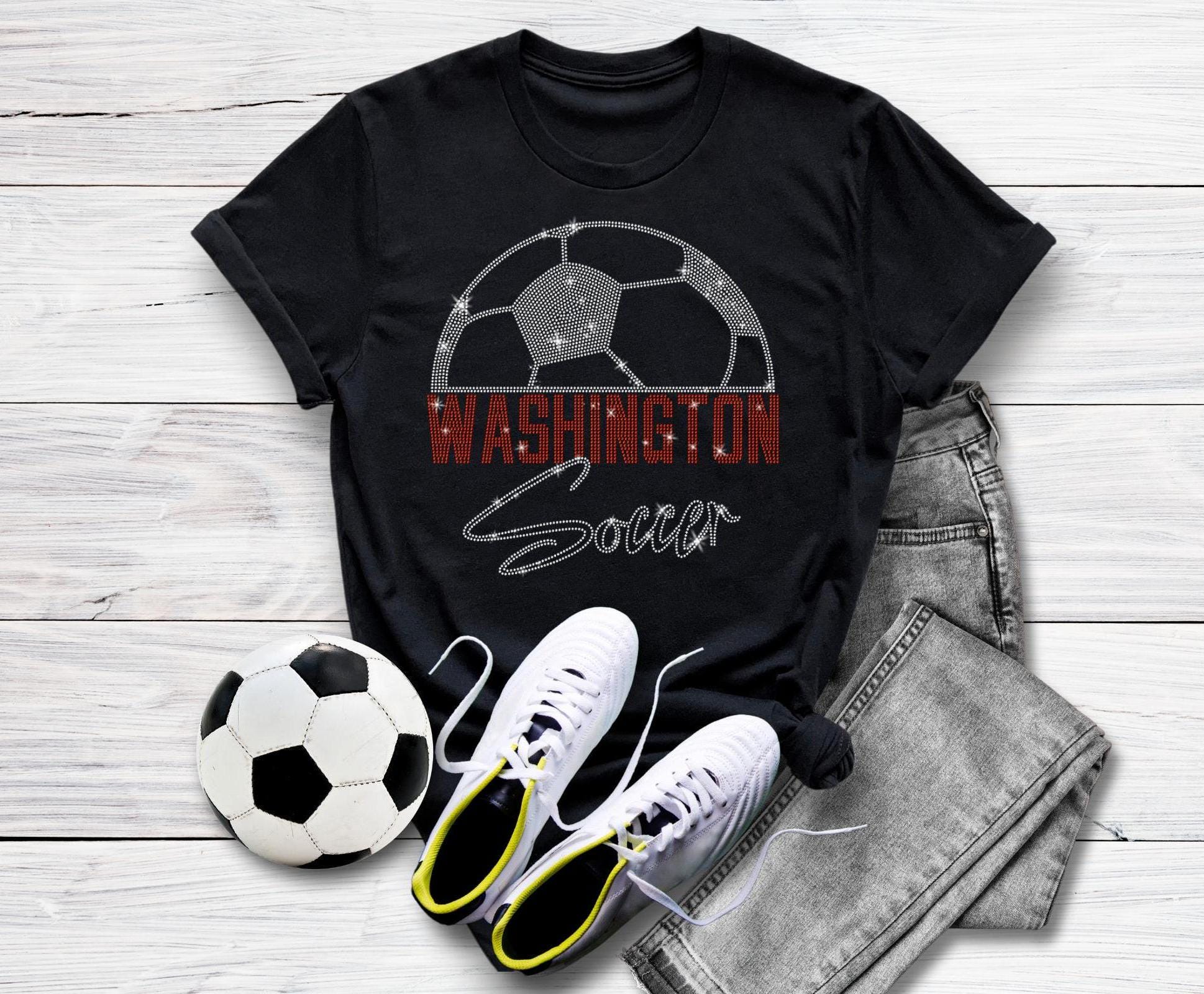 Washington Rhinestone Soccer T-Shirt: Soft Sports Fan Apparel