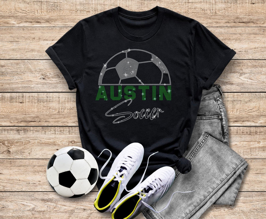 Austin Rhinestone Soccer T-Shirt: Unisex Sports Fan Jersey
