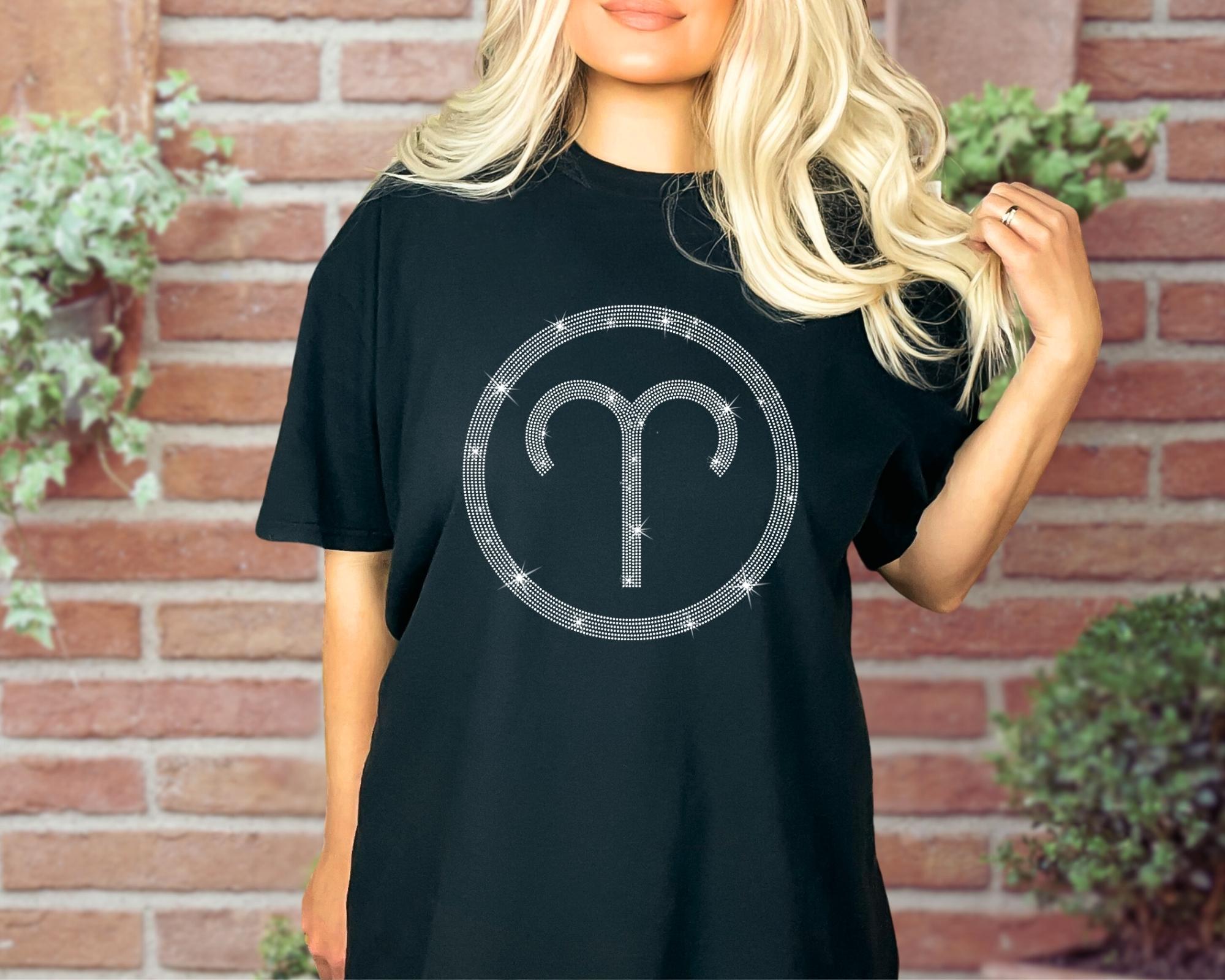 Rhinestone Aries Zodiac T-Shirt: Astrology Birthday Gift