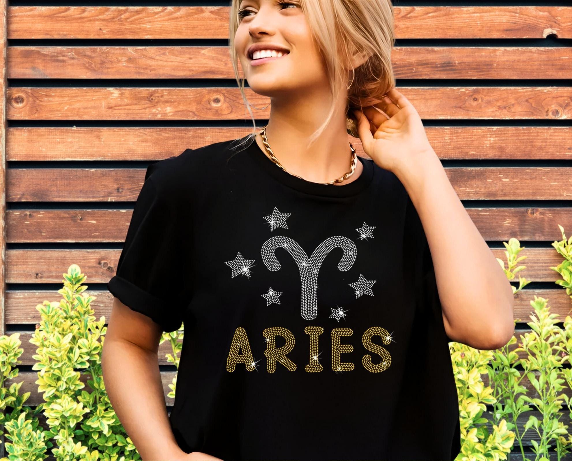 Aries Rhinestone T-Shirt: Retro Zodiac Astrology Gift Main image