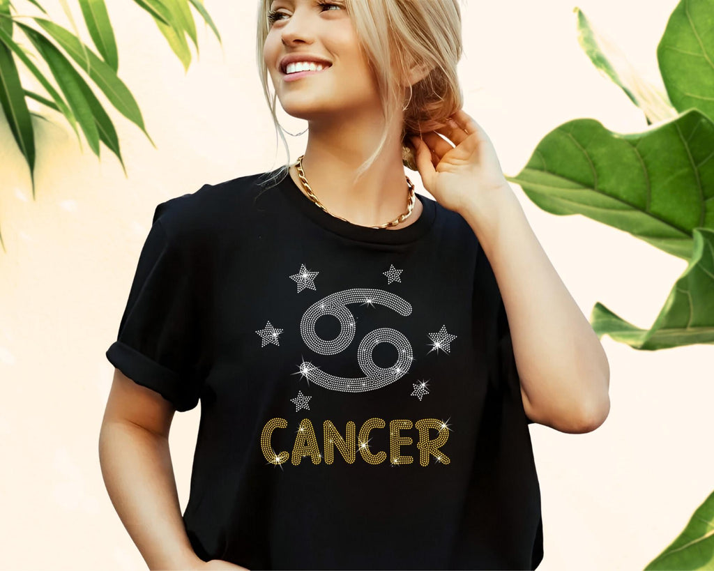 Cancer Zodiac Rhinestone T-Shirt: Astrological Birthday Gift