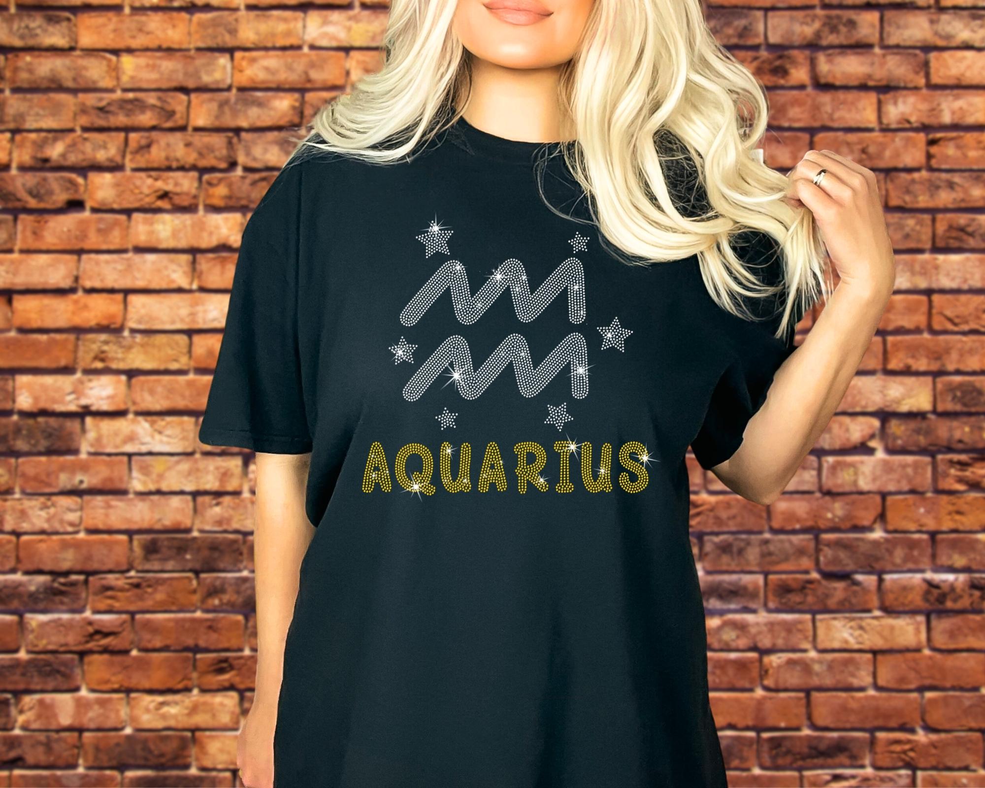 Aquarius Rhinestone T-Shirt: Zodiac Birthday Gift Tee