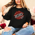 XOXO With Heart and Lip Rhinestone T-Shirt, Cute Love Tee-Shirt, Women's Heart Apparel Tee, Vintage Valentine Gift, Social Life Sweatshirt